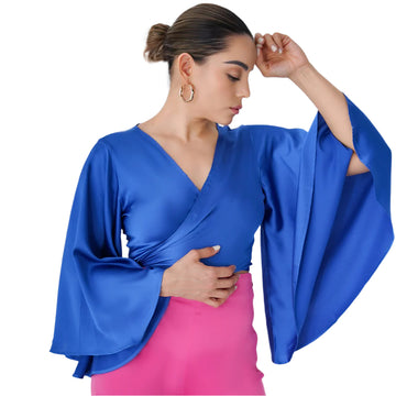 The Satin Kimono Sleeve Wrap Top