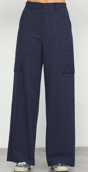 Pinstripe Cargo Pocket Wide Leg Pants