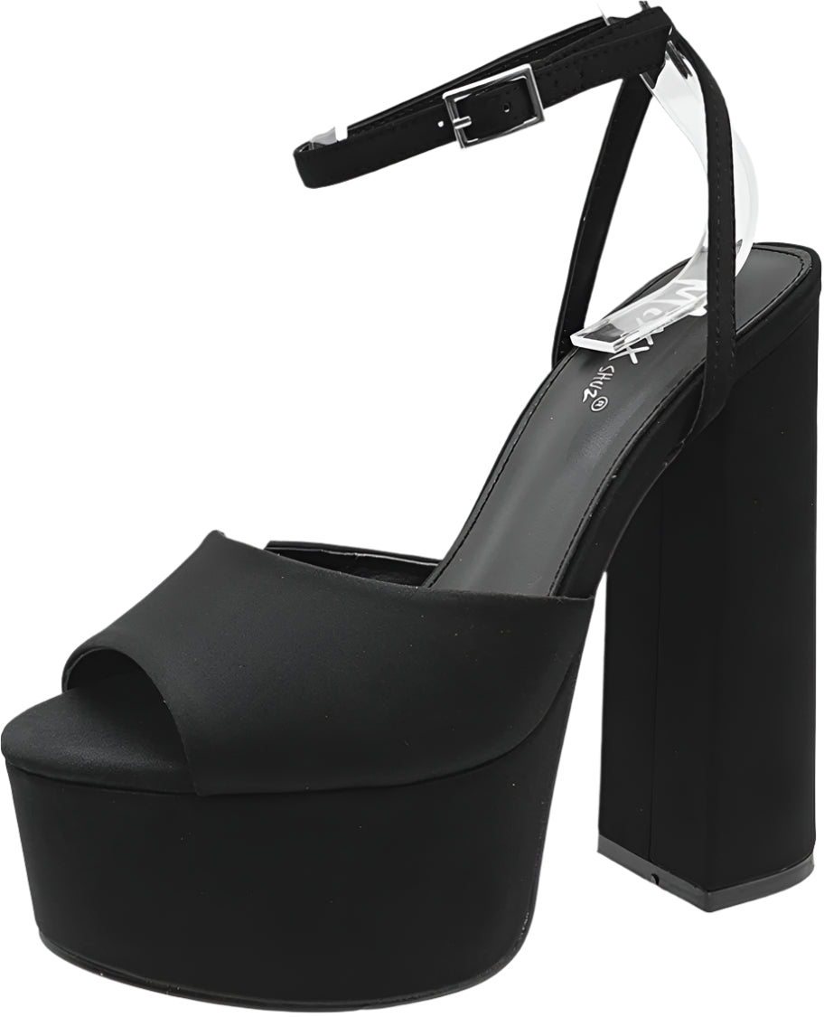 The Open Toe Black Block Platform Heels