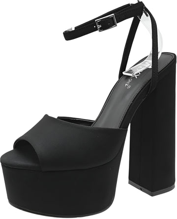 The Open Toe Black Block Platform Heels