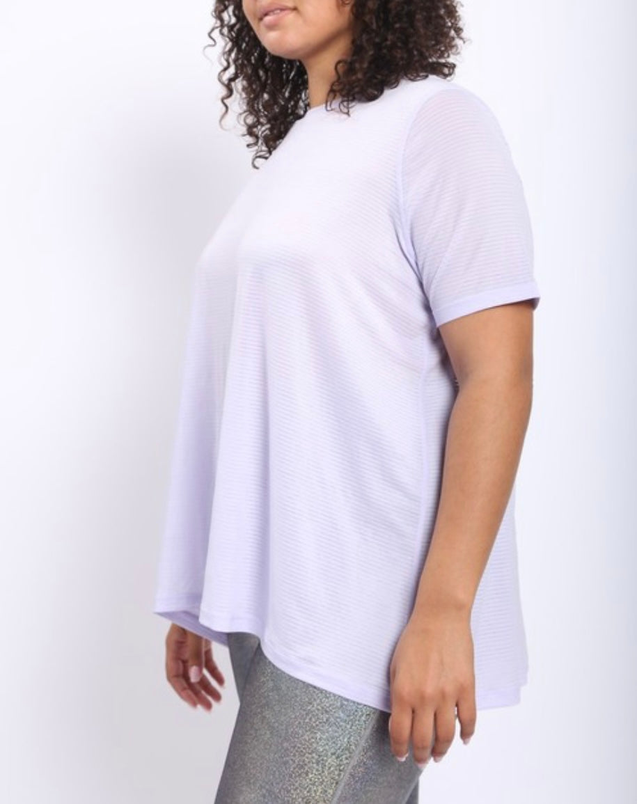 The Curvy Striped Mesh Active Longline Shirt